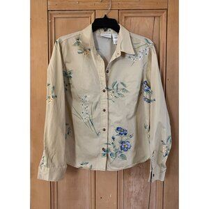 Liz Claiborne Womens Vintage 90s Floral Denim Jean Shirt Sz. Large Yellow SP EXC